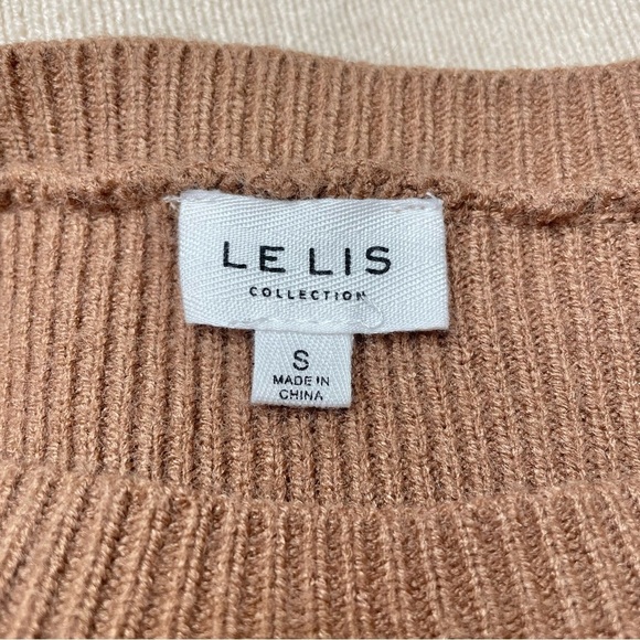 Le Lis Brown White Tan Striped Colorblock Balloon Sleeve Crewneck Sweater Small - Picture 5 of 10